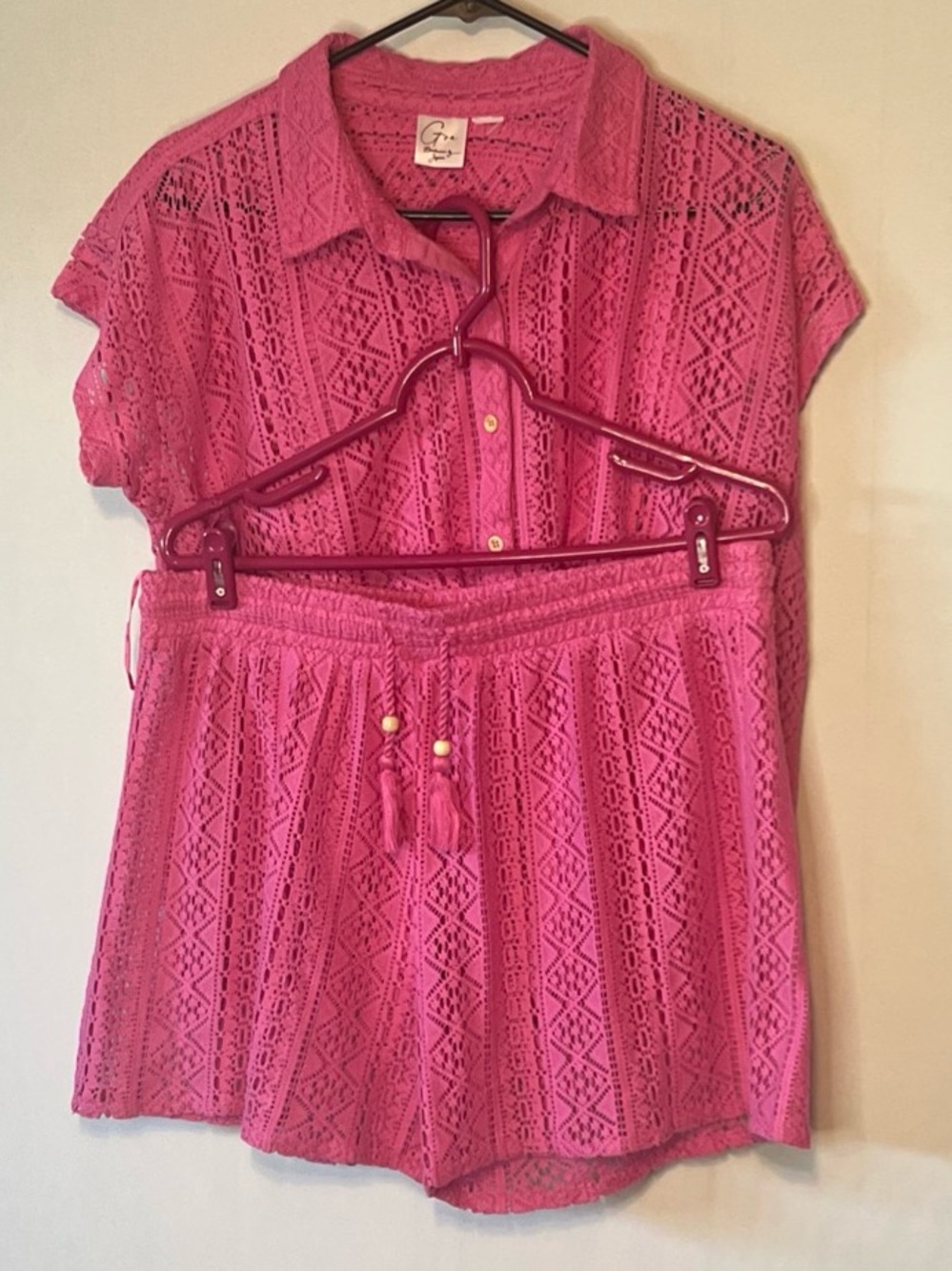 Beautiful Pink Summer Set GOA Beachwear By Jopna Button Down Top & Shorts